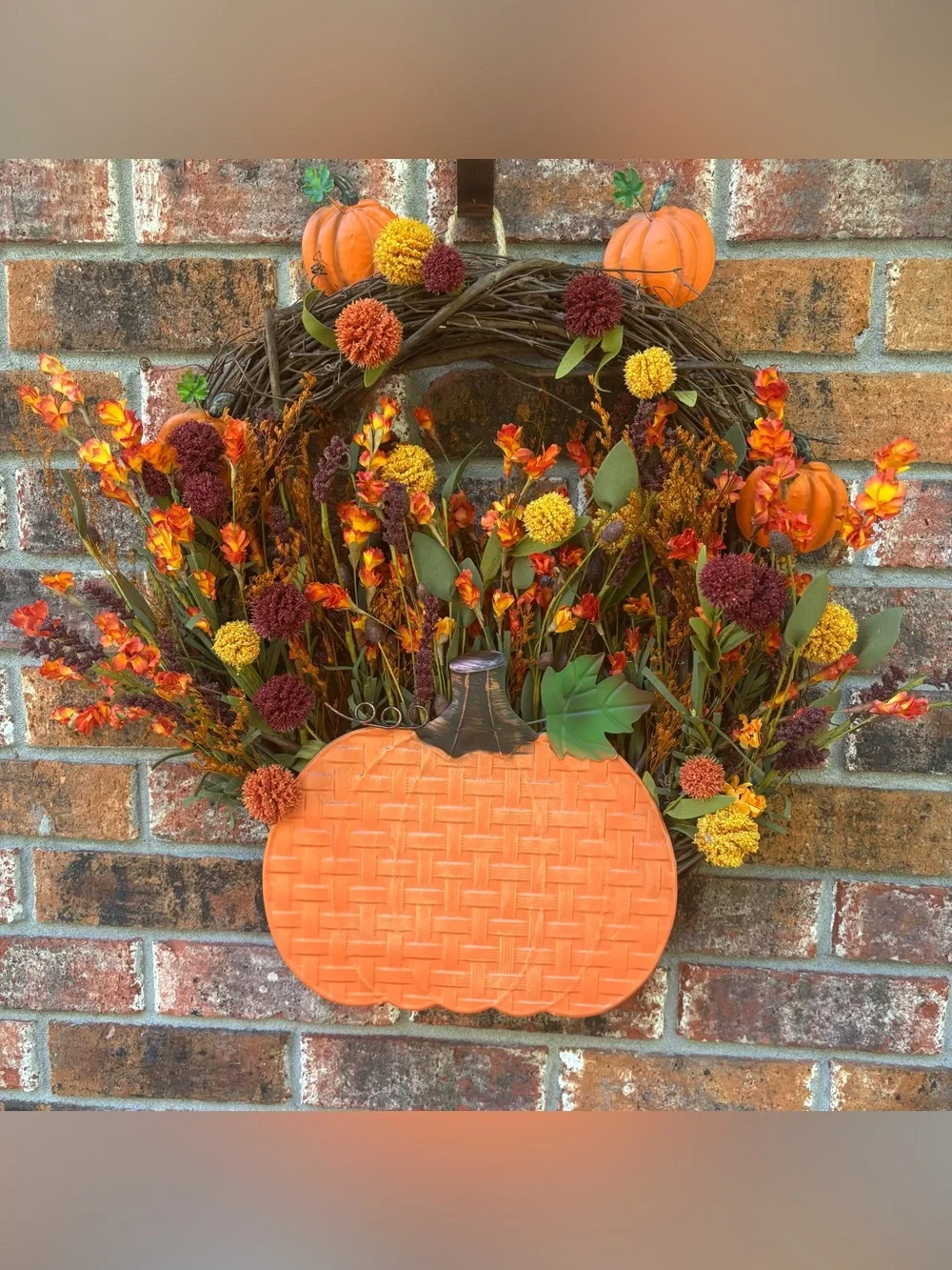 🎃 Pumpkin Flower Grapevine Wreath
